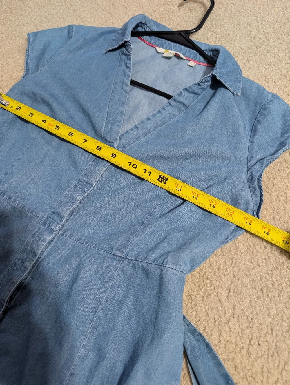 Boden Aubrey Denim Midi Chambray Tie-Waist Dress in Light Blue Size US 6 - Picture 8 of 11